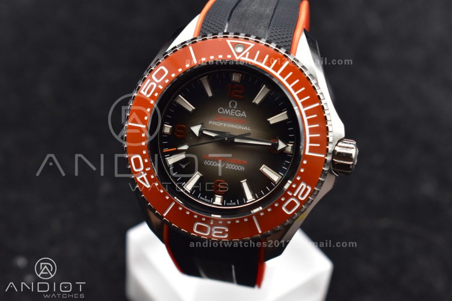 Seamaster 6000M Ultra Deep SS TF 1:1 Best Edition Gray Dial Orange Ceramic Bezel on Black Rubber Strap A2824