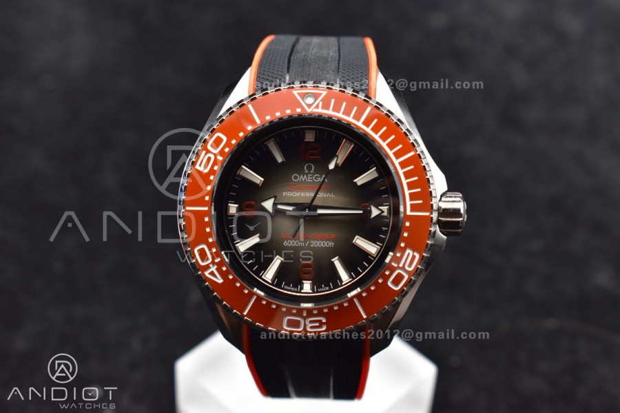 Seamaster 6000M Ultra Deep SS TF 1:1 Best Edition Gray Dial Orange Ceramic Bezel on Black Rubber Strap A2824