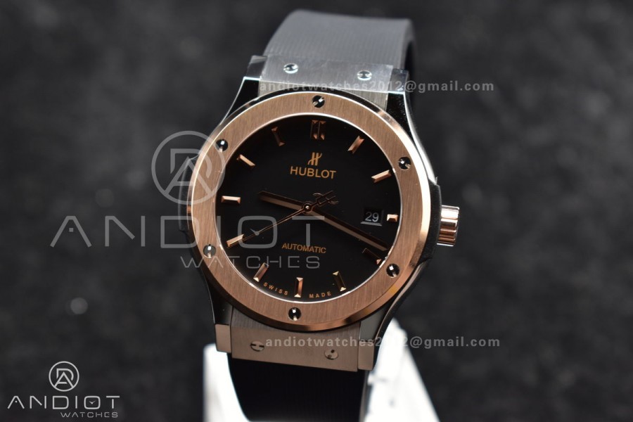 Classic Fusion 45mm RG HBF 1:1 Best Edition Black Dial on Black Gummy Strap A2892