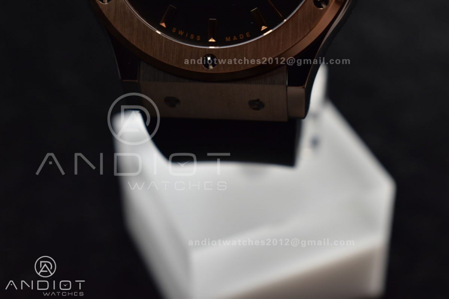 Classic Fusion 45mm RG HBF 1:1 Best Edition Black Dial on Black Gummy Strap A2892