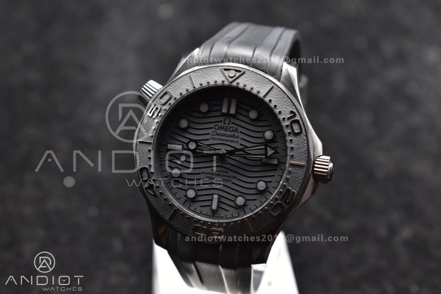 Seamaster 300m 43.5mm Black Ceramic VSF 1:1 Best Edition Black Dial on Black Rubber Strap A8806