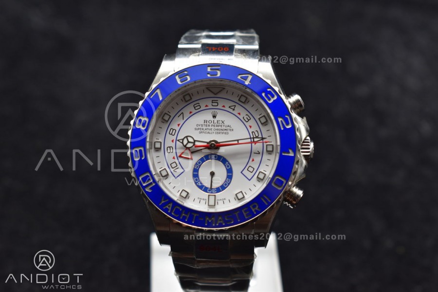 YachtMaster II 116689 SS GMF 1:1 Best Edition Blue Ceramic Bezel White Dial on SS Bracelet A7750