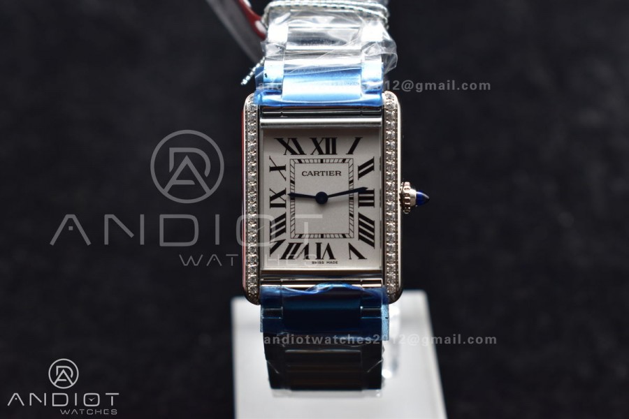 Tank Solo 27.5mm K11F SS White Dial With Diamond Bezel On SS Bracelet Ronda Quartz
