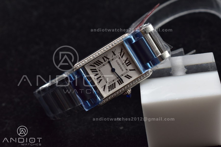 Tank Solo 27.5mm K11F SS White Dial With Diamond Bezel On SS Bracelet Ronda Quartz