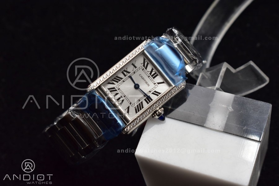 Tank Solo 20.3mm K11F SS White Dial With Diamond Bezel On SS Bracelet Ronda Quartz