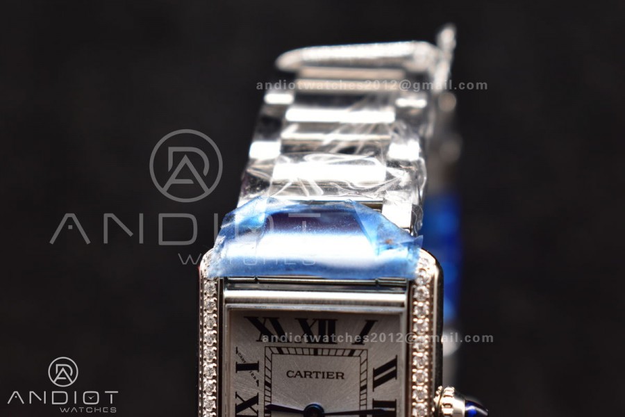 Tank Solo 20.3mm K11F SS White Dial With Diamond Bezel On SS Bracelet Ronda Quartz