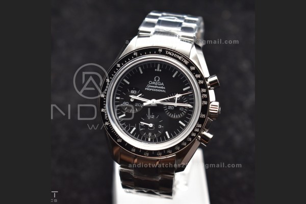 Speedmaster MoonWatch OMF SS Sapphire Crystal Black Dial on SS Bracelet Manual Winding Chrono Movement with Transparent Back