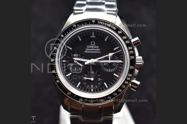 Speedmaster MoonWatch OMF SS Sapphire Crystal Black Dial on SS Bracelet Manual Winding Chrono Movement with Transparent Back