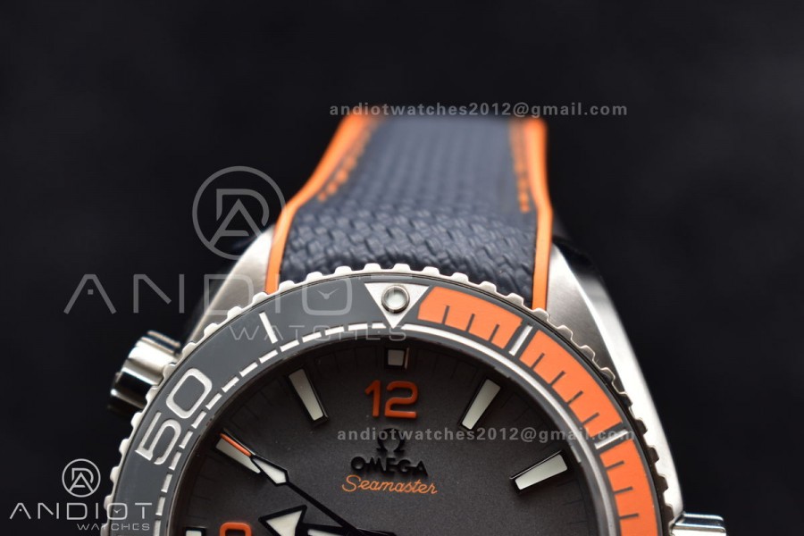 Planet Ocean 43.5mm SS VSF 1:1 Best Edition Black/Orange Bezel Gray Dial on Nylon Strap A8900 Super Clone V2