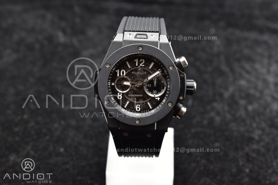 Hublot Big Bang Unico Full Black ZF 1:1 Best Edition Skeleton Dial on Black Rubber Strap A1280