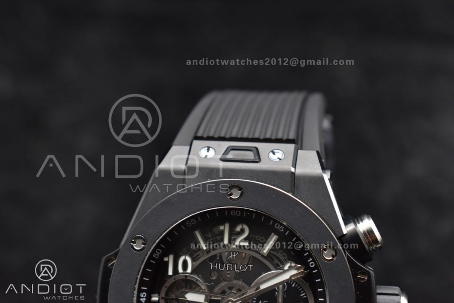 Hublot Big Bang Unico Full Black ZF 1:1 Best Edition Skeleton Dial on Black Rubber Strap A1280