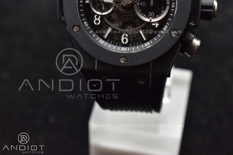 Hublot Big Bang Unico Full Black ZF 1:1 Best Edition Skeleton Dial on Black Rubber Strap A1280