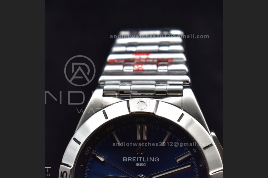 Breitling BLS Factory Chronomat Automatic 1:1 Best Edition GMT 40mm Blue Dial with Inner Yellow Rim On SS Bracelet A2836