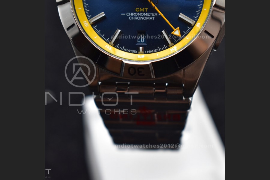 Breitling BLS Factory Chronomat Automatic 1:1 Best Edition GMT 40mm Blue Dial with Inner Yellow Rim On SS Bracelet A2836