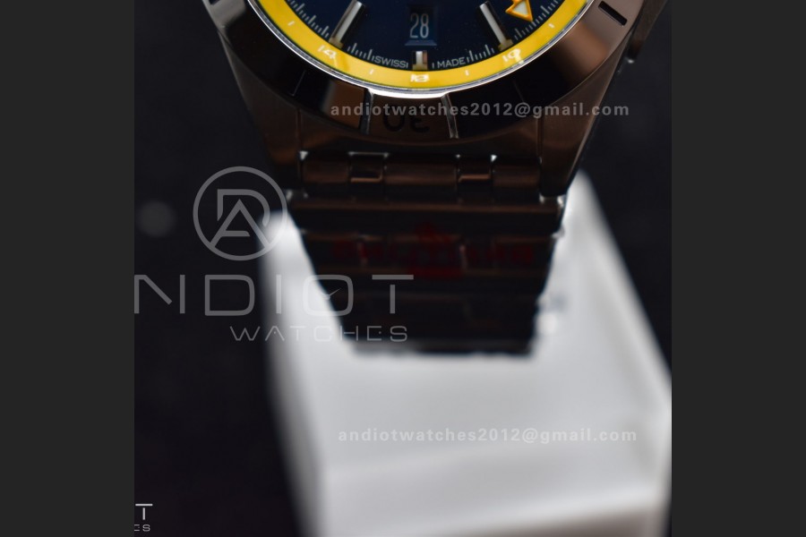 Breitling BLS Factory Chronomat Automatic 1:1 Best Edition GMT 40mm Blue Dial with Inner Yellow Rim On SS Bracelet A2836