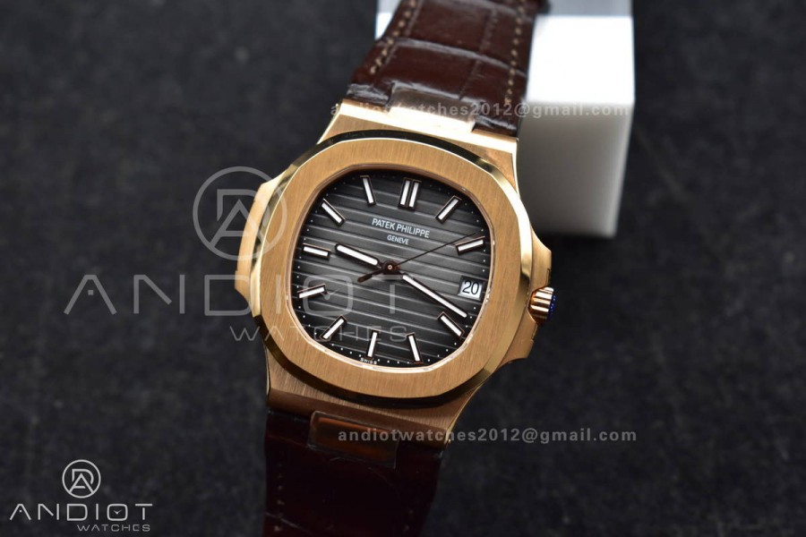 Nautilus 5711/1R RG 3KF 1:1 Best Edition Brown Textured Dial on Brown Leather Strap A324 Super Clone V2