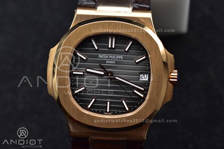 Nautilus 5711/1R RG 3KF 1:1 Best Edition Brown Textured Dial on Brown Leather Strap A324 Super Clone V2