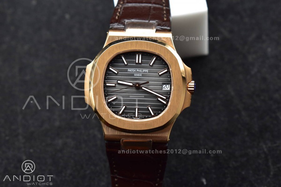 Nautilus 5711/1R RG 3KF 1:1 Best Edition Brown Textured Dial on Brown Leather Strap A324 Super Clone V2