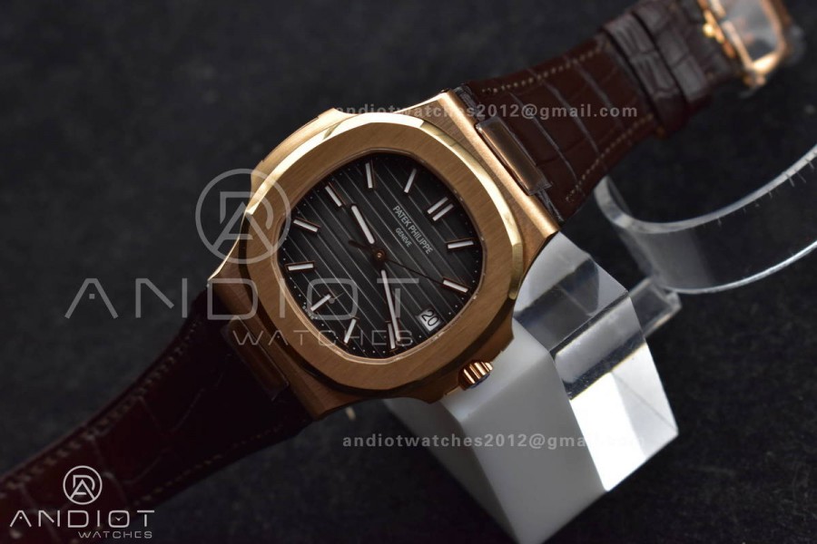 Nautilus 5711/1R RG 3KF 1:1 Best Edition Brown Textured Dial on Brown Leather Strap A324 Super Clone V2