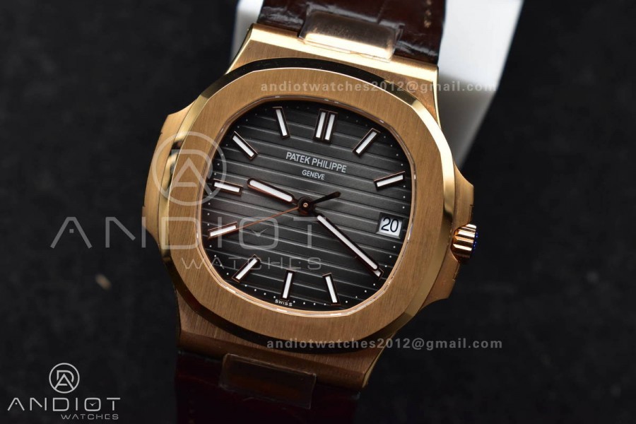 Nautilus 5711/1R RG 3KF 1:1 Best Edition Brown Textured Dial on Brown Leather Strap A324 Super Clone V2