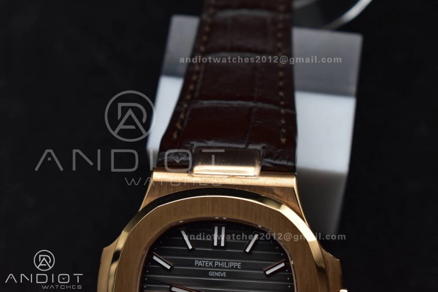 Nautilus 5711/1R RG 3KF 1:1 Best Edition Brown Textured Dial on Brown Leather Strap A324 Super Clone V2
