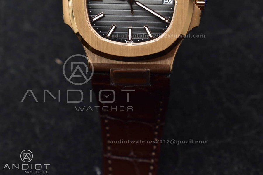 Nautilus 5711/1R RG 3KF 1:1 Best Edition Brown Textured Dial on Brown Leather Strap A324 Super Clone V2