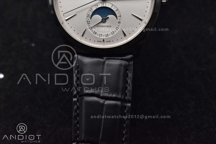 Master Ultra Thin Moon SS APSF 1:1 Best Edition Silver Dial on Black Leather Strap SA925 Super Clone