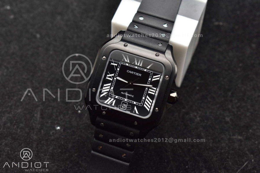 Santos de Cartier 40mm PVD BVF 1:1 Best Edition Black Dial on Rubber Strap MIYOTA 9019