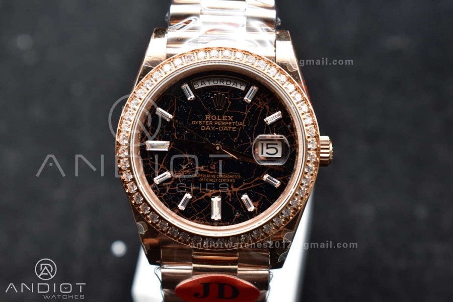 DayDate 40 RG JDF 904L Steel Meteorite Dial Crystal Markers On President Bracelet A3255