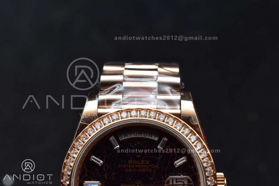 DayDate 40 RG JDF 904L Steel Meteorite Dial Crystal Markers On President Bracelet A3255