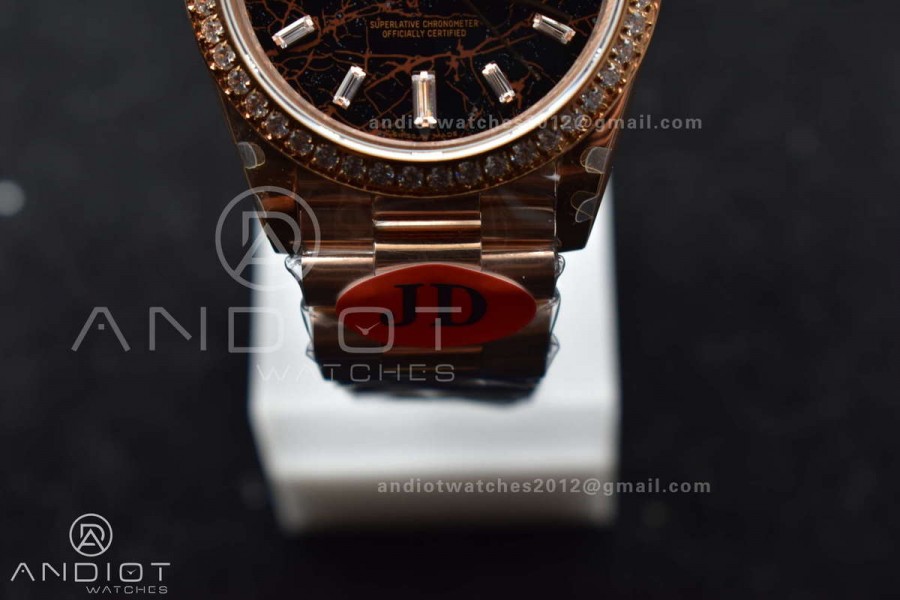 DayDate 40 RG JDF 904L Steel Meteorite Dial Crystal Markers On President Bracelet A3255
