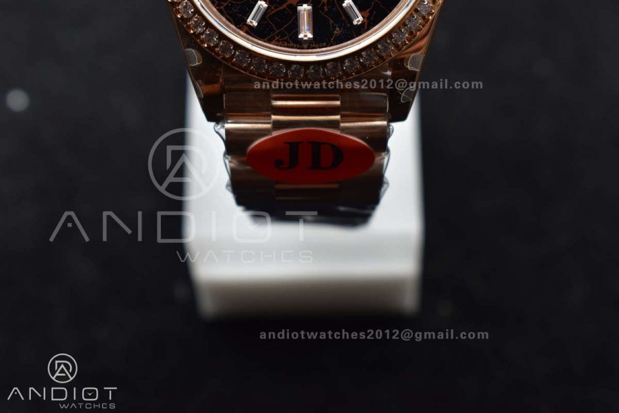 DayDate 40 RG JDF 904L Steel Meteorite Dial Crystal Markers On President Bracelet A3255
