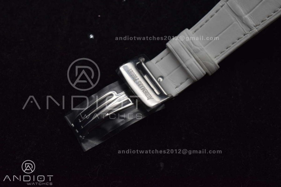 Lady Royal Oak 33mm 67651 SS/Diamond Bezel V7F 1:1 White Textured Dial On White Croco Leather Strap Ronda Quartz to AP Cal.2713