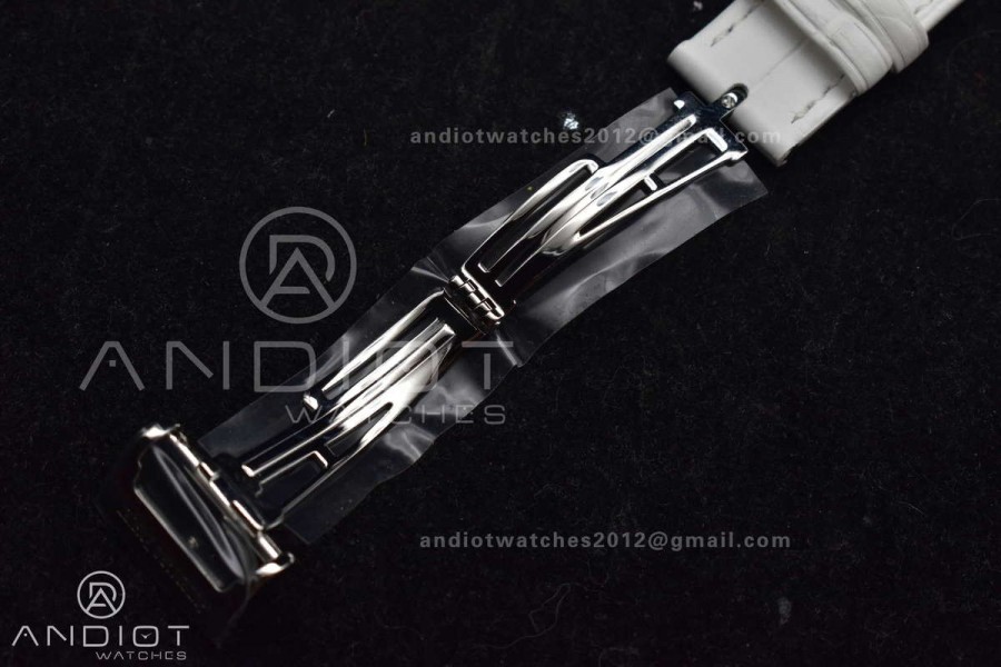 Lady Royal Oak 33mm 67651 SS/Diamond Bezel V7F 1:1 White Textured Dial On White Croco Leather Strap Ronda Quartz to AP Cal.2713