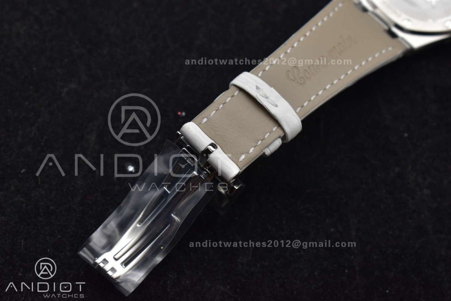 Lady Royal Oak 33mm 67651 SS/Diamond Bezel V7F 1:1 White Textured Dial On White Croco Leather Strap Ronda Quartz to AP Cal.2713