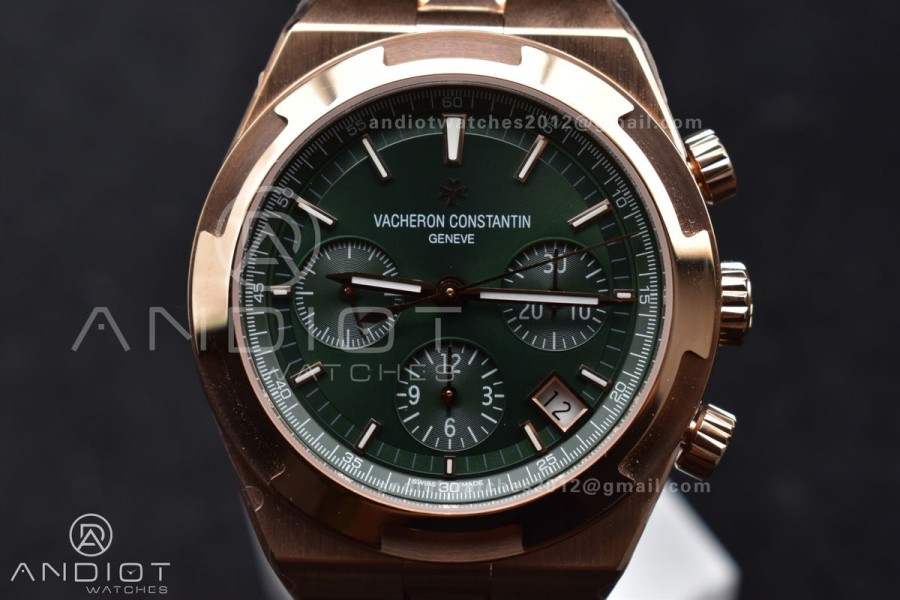 Overseas 5500V Chrono RG 8F 1:1 Best Edition Green Dial on RG Bracelet A5200