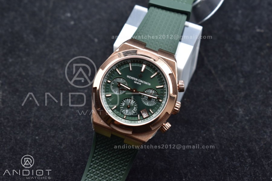 Overseas 5500V Chrono RG 8F 1:1 Best Edition Green Dial on Green Rubber Strap A5200
