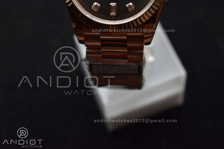 DayDate 36 RG QF Best Edition 904L Steel Grey Dial with Square Diamond on President Bracelet vr3255 V5 (Gain Weight)