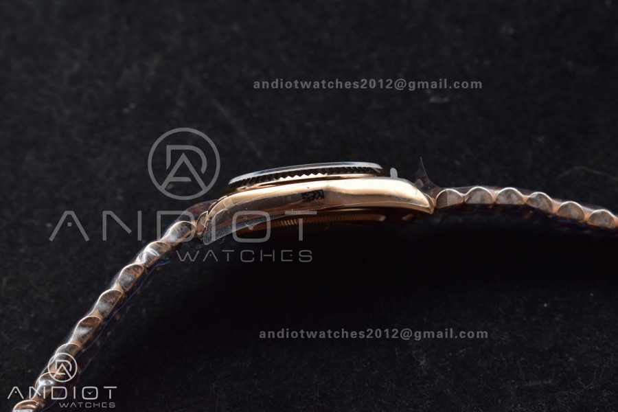 DayDate 36 RG QF Best Edition 904L Steel Silver Dial with Stick Diamond on President Bracelet vr3255 V5 (Gain Weight)