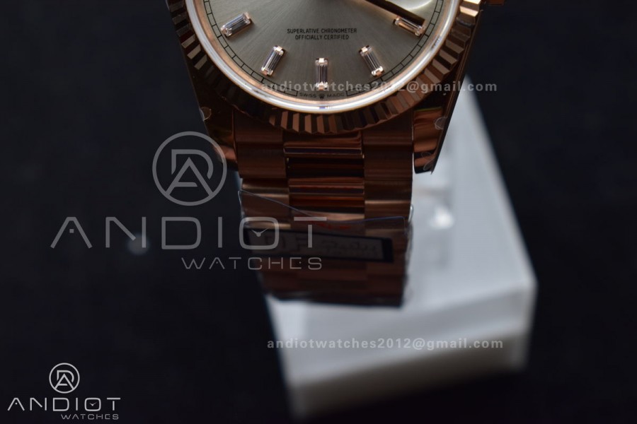 DayDate 36 RG QF Best Edition 904L Steel Silver Dial with Stick Diamond on President Bracelet vr3255 V5 (Gain Weight)