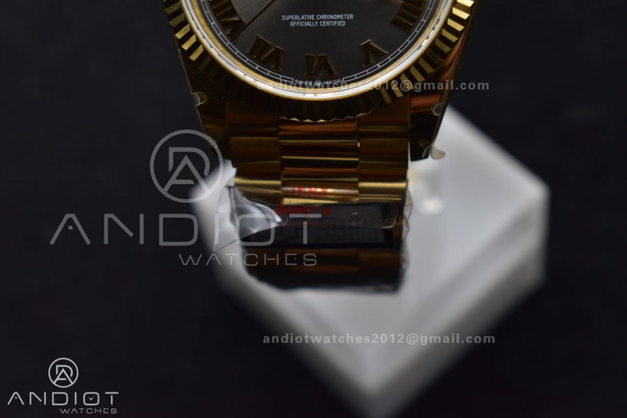 DayDate 36 YG QF Best Edition 904L Steel Grey Dial with Roman Marker on President Bracelet vr3255 V5 (Gain Weight)