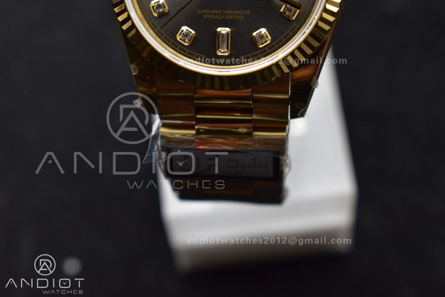 DayDate 36 YG QF Best Edition 904L Steel Grey Dial with Square Diamond on President Bracelet vr3255 V5 (Gain Weight)