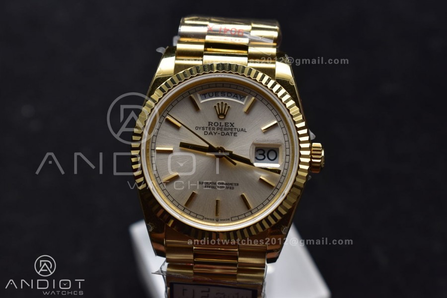 DayDate 36 YG QF Best Edition 904L Steel Silver Dial on President Bracelet vr3255 V5 (Gain Weight)