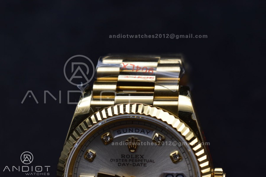 DayDate 36 YG QF Best Edition 904L Steel Silver Dial with Square Diamond on President Bracelet vr3255 V5 (Gain Weight)