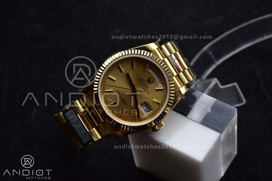 DayDate 36 YG QF Best Edition 904L Steel Gold Dial on President Bracelet vr3255 V5 (Gain Weight)