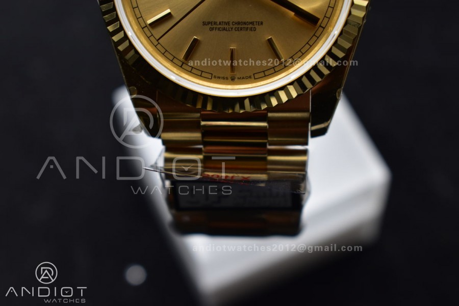 DayDate 36 YG QF Best Edition 904L Steel Gold Dial on President Bracelet vr3255 V5 (Gain Weight)