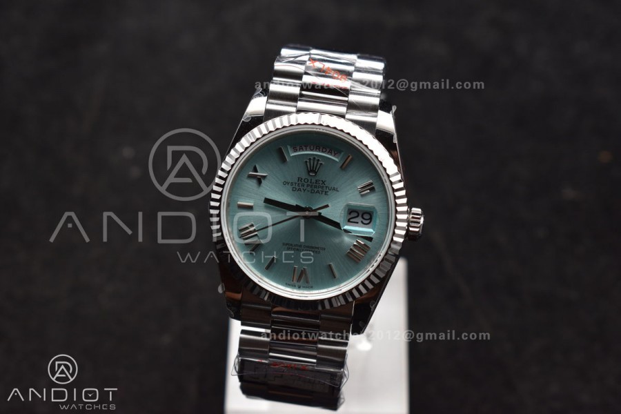 DayDate 36 SS QF Best Edition 904L Steel Light Blue Roman Dial on President Bracelet vr3255 V5 (Gain Weight)