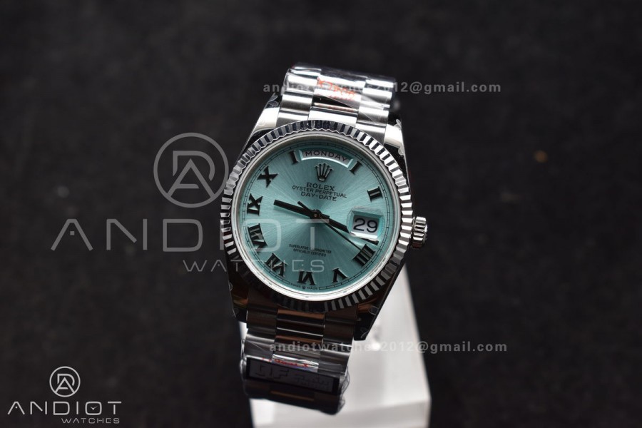 DayDate 36 SS QF Best Edition 904L Steel Light Blue Roman Dial on President Bracelet vr3255 V5 (Gain Weight)