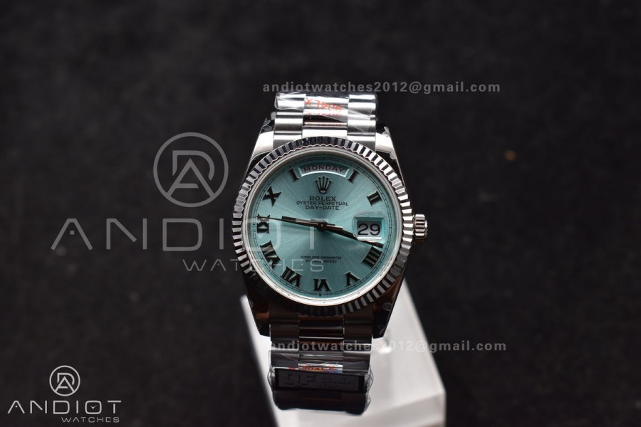 DayDate 36 SS QF Best Edition 904L Steel Light Blue Roman Dial on President Bracelet vr3255 V5 (Gain Weight)