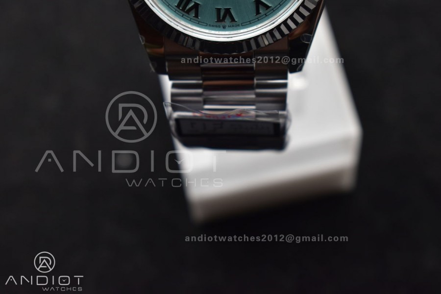 DayDate 36 SS QF Best Edition 904L Steel Light Blue Roman Dial on President Bracelet vr3255 V5 (Gain Weight)